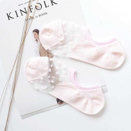 Women Invisible Crystal Lighter Boat Socks Summer Thin Breathable Dot Glass Silk Socks