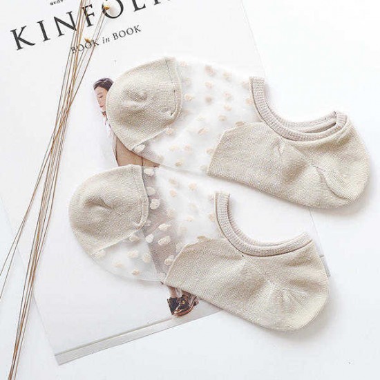 Women Invisible Crystal Lighter Boat Socks Summer Thin Breathable Dot Glass Silk Socks