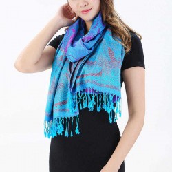 Women Jacquard Cotton Warm Scarf Retro Flower Tassel Scarves Shawl