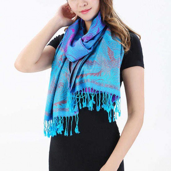 Women Jacquard Cotton Warm Scarf Retro Flower Tassel Scarves Shawl