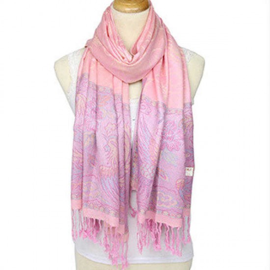 Women Jacquard Cotton Warm Scarf Retro Flower Tassel Scarves Shawl