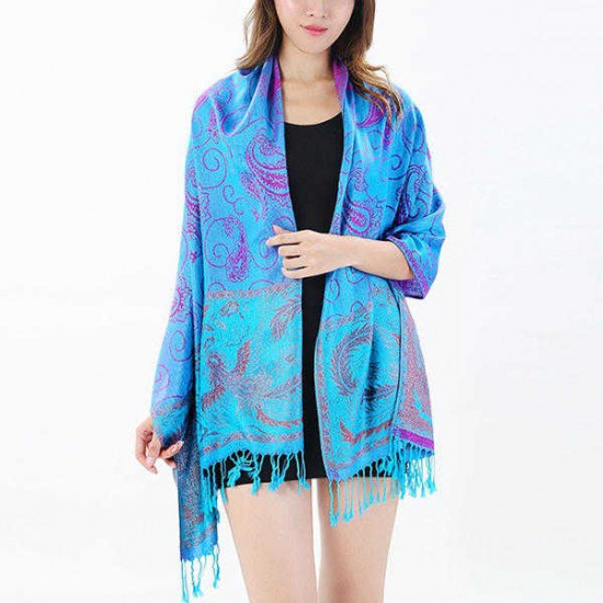 Women Jacquard Cotton Warm Scarf Retro Flower Tassel Scarves Shawl