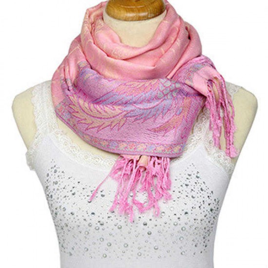 Women Jacquard Cotton Warm Scarf Retro Flower Tassel Scarves Shawl