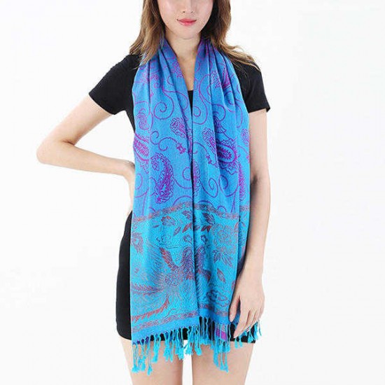 Women Jacquard Cotton Warm Scarf Retro Flower Tassel Scarves Shawl