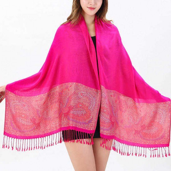 Women Jacquard Cotton Warm Scarf Retro Flower Tassel Scarves Shawl