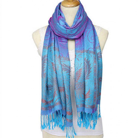 Women Jacquard Cotton Warm Scarf Retro Flower Tassel Scarves Shawl