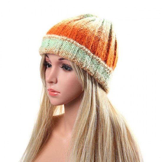 Women Knit Gradient Color Braided Hat Crochet Knitting Hat Ski Beanie Cap