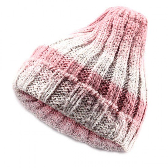 Women Knit Gradient Color Braided Hat Crochet Knitting Hat Ski Beanie Cap