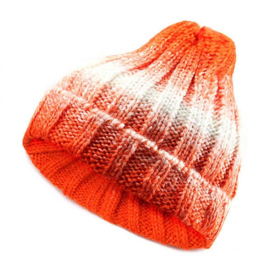 Women Knit Gradient Color Braided Hat Crochet Knitting Hat Ski Beanie Cap