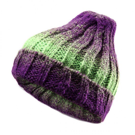 Women Knit Gradient Color Braided Hat Crochet Knitting Hat Ski Beanie Cap