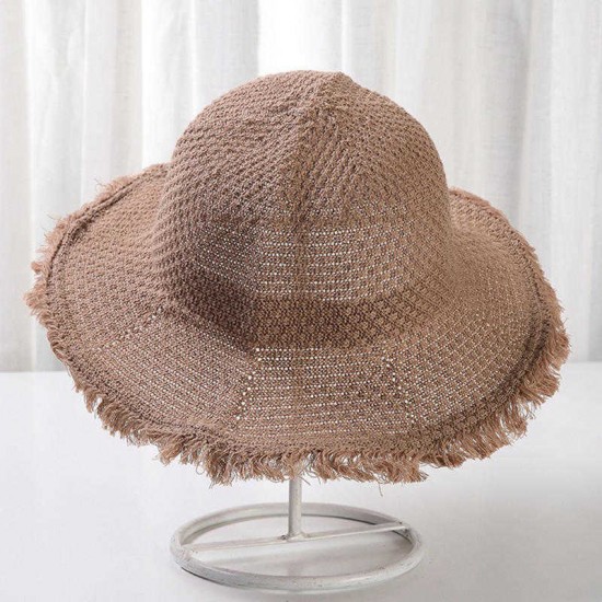 Women Knit Hollow Fisherman Hat Female Wide-Brimmed Cotton Visor Bucket Hat