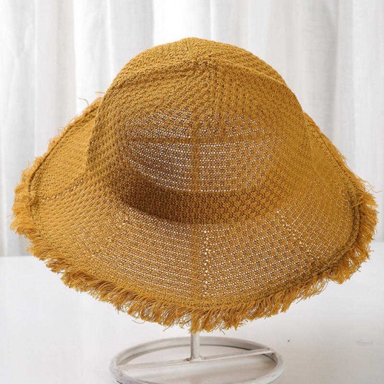 Women Knit Hollow Fisherman Hat Female Wide-Brimmed Cotton Visor Bucket Hat