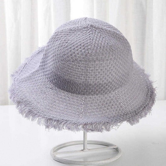 Women Knit Hollow Fisherman Hat Female Wide-Brimmed Cotton Visor Bucket Hat