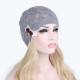 Women Knitted Beanie Hats Casual Hollow Out Lace Button Woolen Warm Bonnet