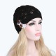 Women Knitted Beanie Hats Casual Hollow Out Lace Button Woolen Warm Bonnet