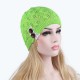 Women Knitted Beanie Hats Casual Hollow Out Lace Button Woolen Warm Bonnet