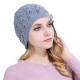 Women Knitted Beanie Hats Casual Hollow Out Lace Button Woolen Warm Bonnet