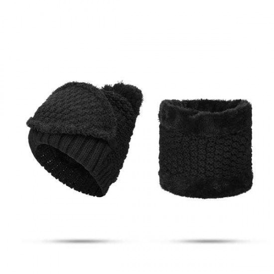 Women Knitted Winter Beanie Hat Collar Scarf Set Thickening Warm Outdoor Skullies Hats With Mask