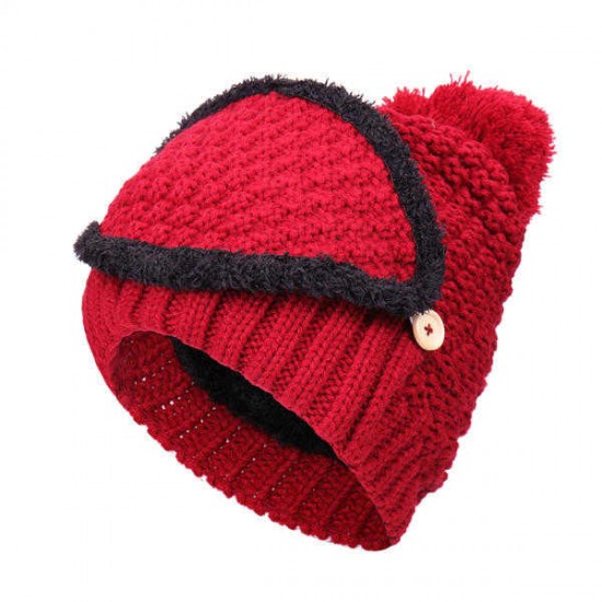 Women Knitted Winter Beanie Hat Collar Scarf Set Thickening Warm Outdoor Skullies Hats With Mask