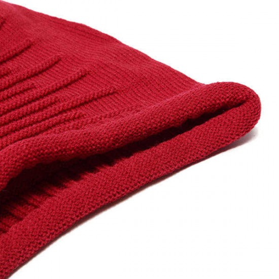 Women Knitted Woolen Stripe Beanie Hat Casual Foldable Warm Head Cap