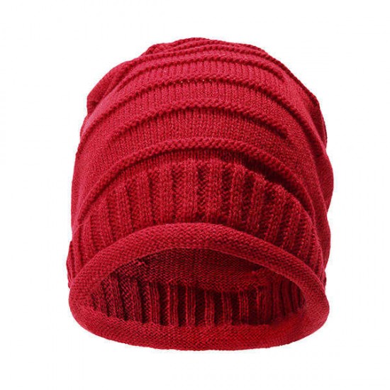 Women Knitted Woolen Stripe Beanie Hat Casual Foldable Warm Head Cap