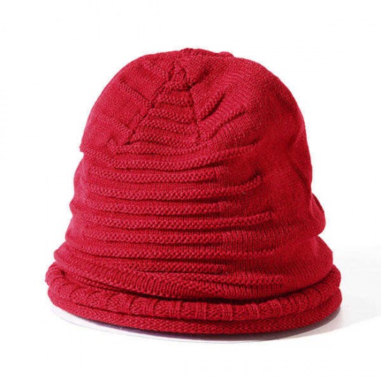 Women Knitted Woolen Stripe Beanie Hat Casual Foldable Warm Head Cap