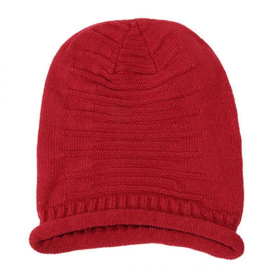 Women Knitted Woolen Stripe Beanie Hat Casual Foldable Warm Head Cap