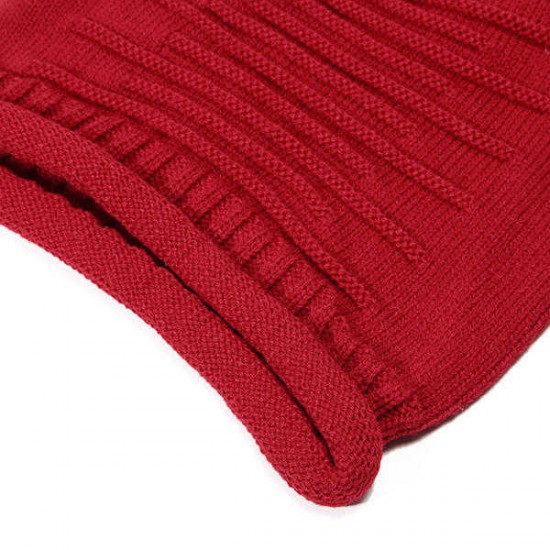 Women Knitted Woolen Stripe Beanie Hat Casual Foldable Warm Head Cap