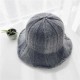 Women Korean Retro Solid Knit Fisherman Hat Winter Warm Wool Wide Brimmed Bucket Cap