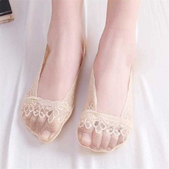 Women Lace Breathable Invisible Boat Socks Casual High Elastic Anti-skid Short Sock