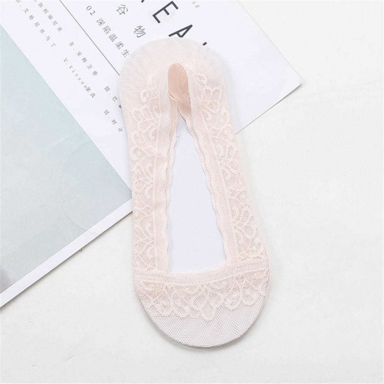 Women Lace Breathable Invisible Boat Socks Casual High Elastic Anti-skid Short Sock