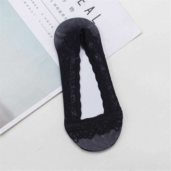 Women Lace Breathable Invisible Boat Socks Casual High Elastic Anti-skid Short Sock