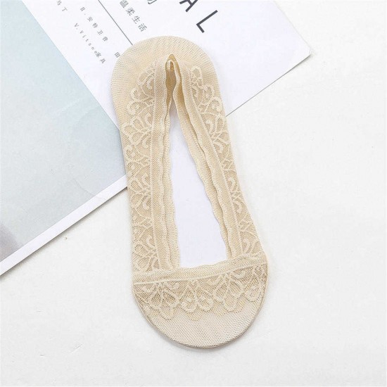 Women Lace Breathable Invisible Boat Socks Casual High Elastic Anti-skid Short Sock