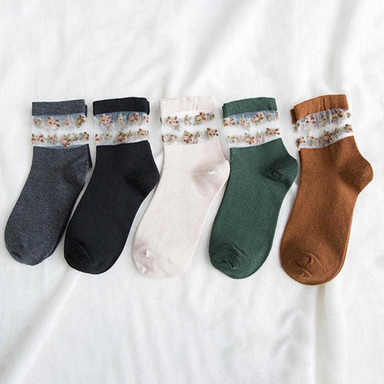 Women Lace Cotton Floral Embroidered Boat Socks Outdoor Breathable Ankle Sock