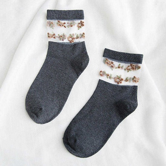 Women Lace Cotton Floral Embroidered Boat Socks Outdoor Breathable Ankle Sock