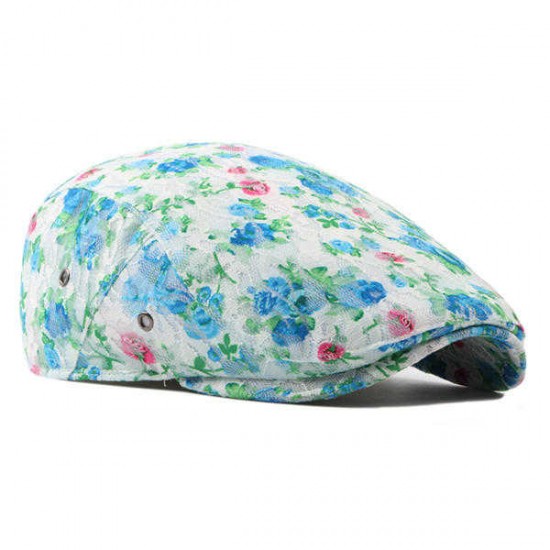 Women Lace Flower Cotton Beret Cap Outdooors Casual Sunshade Forward Cap