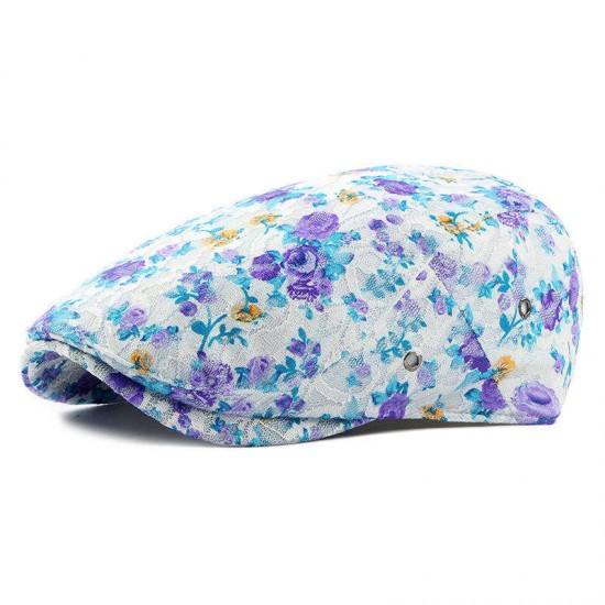 Women Lace Flower Cotton Beret Cap Outdooors Casual Sunshade Forward Cap