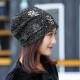 Women Lace Flower Rhinestone Breathable Skullies Beanie Caps Casual Eastic Adjustable Soft Hat