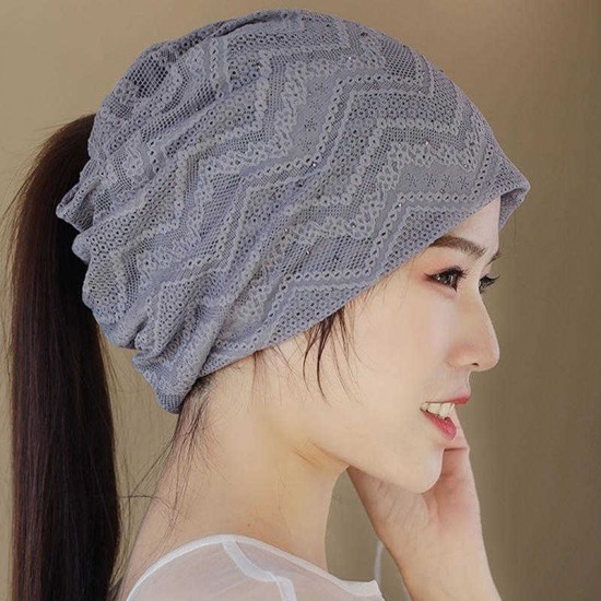 Women Lace Hollow Out Breathable Thin Casual Beanie Cap Vintage Earmuffs Flexible Bonnet