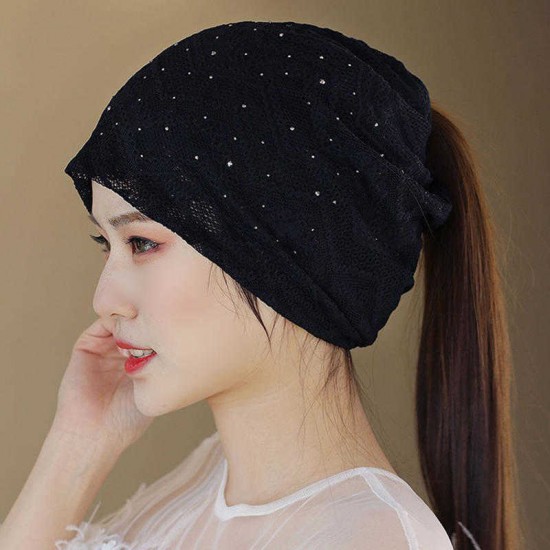 Women Lace Hollow Out Breathable Thin Casual Beanie Cap Vintage Earmuffs Flexible Bonnet