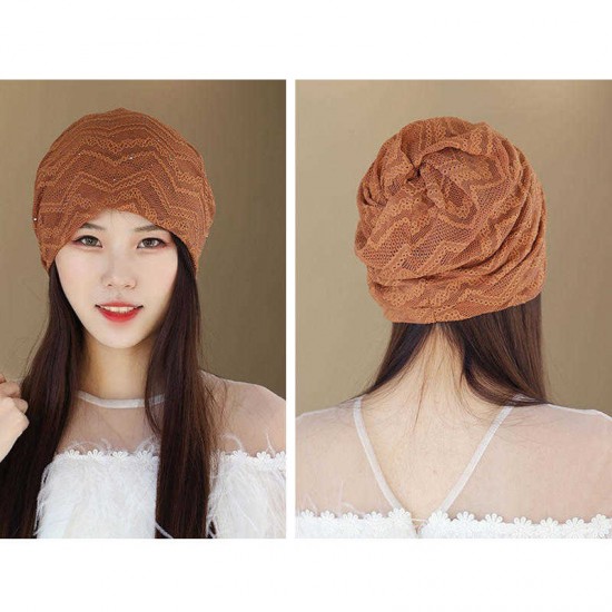 Women Lace Hollow Out Breathable Thin Casual Beanie Cap Vintage Earmuffs Flexible Bonnet