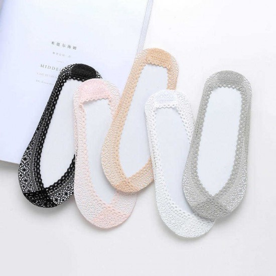 Women Lace Invisible Boat Socks Silicone Non-Slip Sock for High Heels