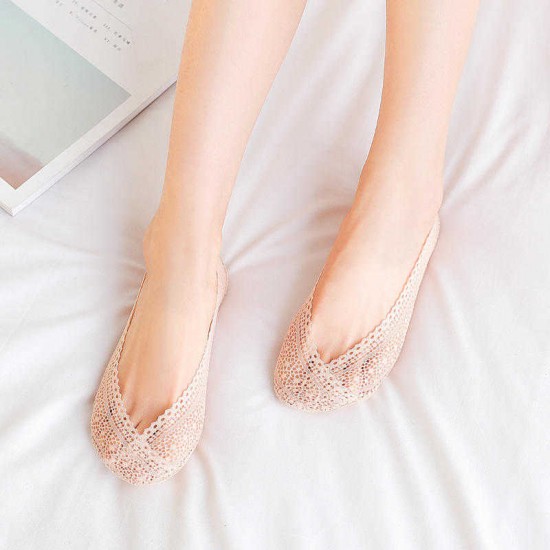 Women Lace Invisible Boat Socks Silicone Non-Slip Sock for High Heels