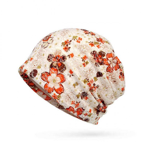 Women Lace Jacquard Beanie Hat Cotton Bonnet Flower Print Casual Autumn Windproof Cap