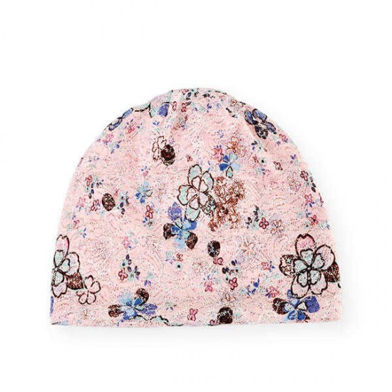 Women Lace Jacquard Beanie Hat Cotton Bonnet Flower Print Casual Autumn Windproof Cap