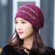 Women Lace Stripped Rhinestone Skullies Beanie Caps Casual Soft Elastic Bonnet Hat