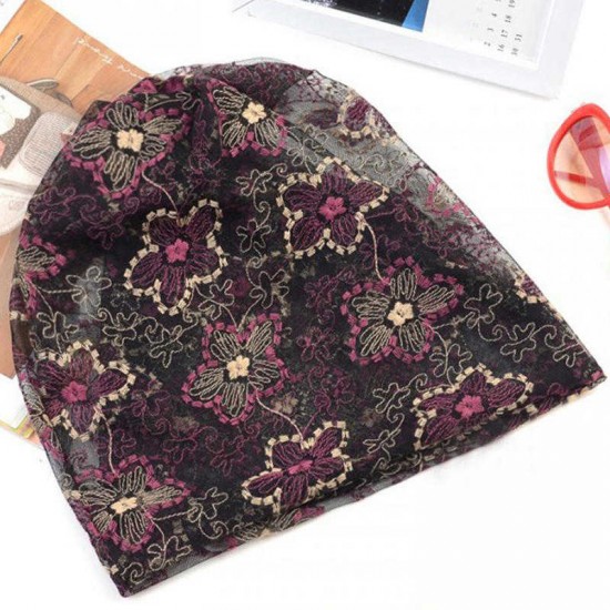 Women Lace Thin Embroidered Beanie Hat Multi-functional Mesh Chemotherapy Caps