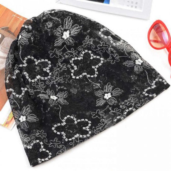 Women Lace Thin Embroidered Beanie Hat Multi-functional Mesh Chemotherapy Caps