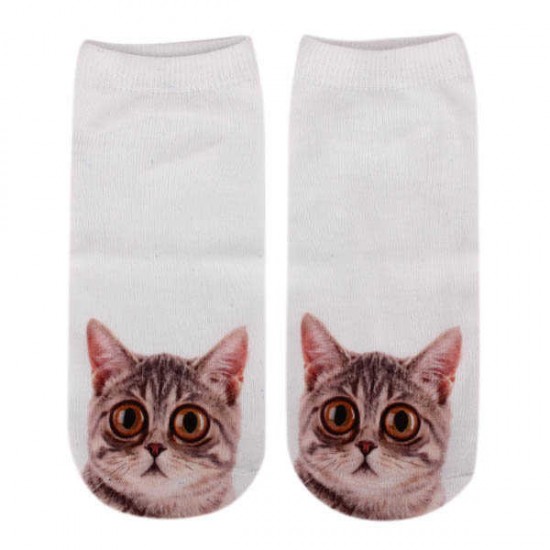 Women Ladies 3D Printed Animal Pattern Socks Cute Cat Low Cut Ankle Hosiery