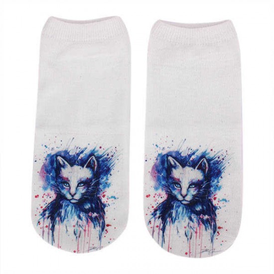 Women Ladies 3D Printed Animal Pattern Socks Cute Cat Low Cut Ankle Hosiery